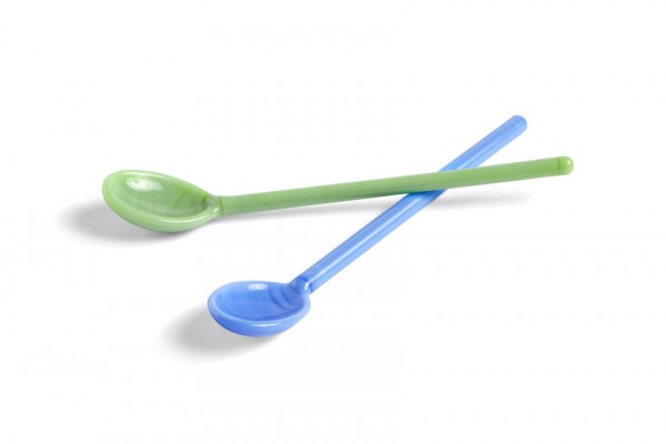 Glass Spoons Flat Set of 2, sky blue & green