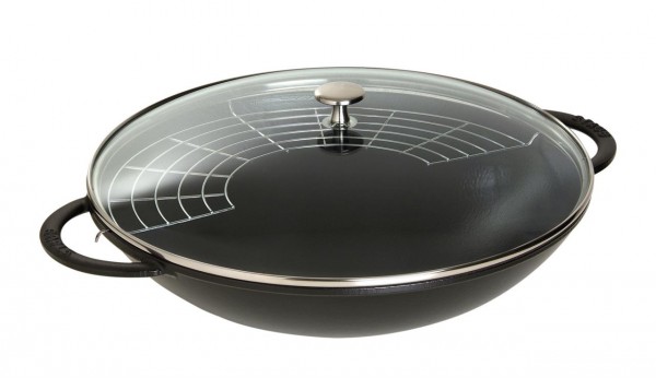 Staub Specialities Wok Mit Glasdeckel 37 Cm, Rund, Schwarz, Gusseisen