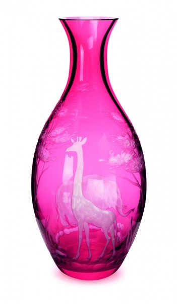 Flasche 0,7 Liter, 260 mm rubin, Gravur 'Elefant & Giraffe' KILIMANDSCHARO