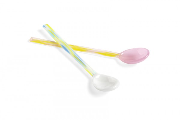 Glass Spoons Flat Set of 2, light pink&white