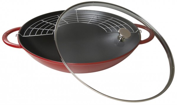 Staub Specialities Wok Mit Glasdeckel 37 Cm, Gusseisen