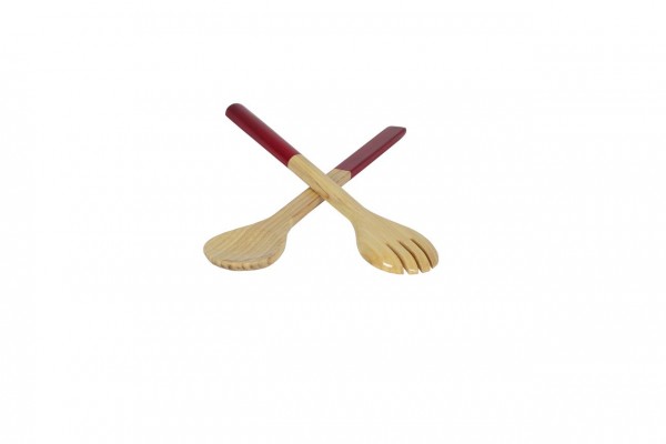 Bambus-Salatbesteck, 37,5cm, rot