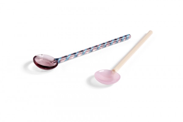Glass Spoons Round Set of 2, aubergine & light pink
