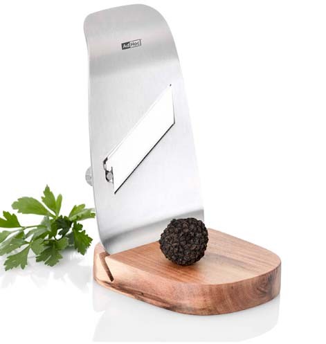 Gourmet-Hobel Tufo, Edelstahl/Akazienholz, Hobel: B: 9,3 Cm, H: 17 Cm, Mit Holzständer: B: 9,5 Cm, H: 16,5 Cm