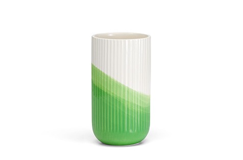 Herringbone Vase, geriffelt, grün