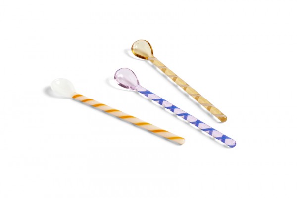 Glass Spoons Round Set of 3, amber & light pink & white