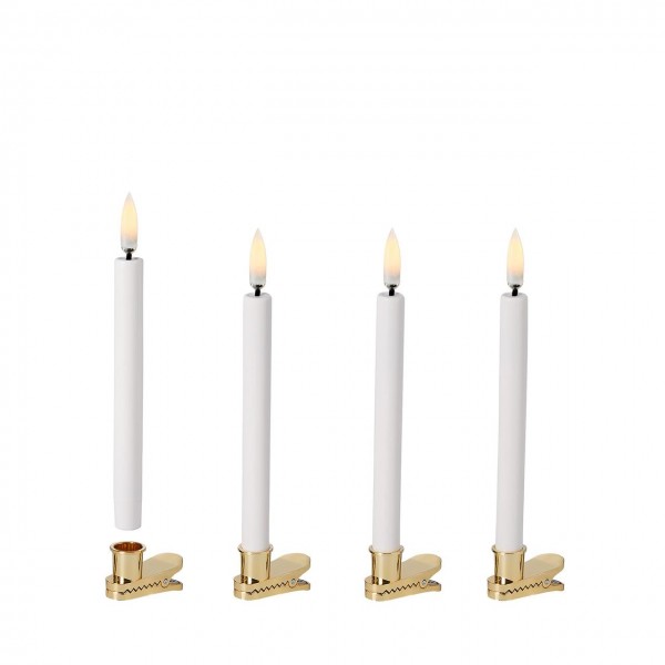LED Taper Candle mini, 4er Pack m. Clip, 1,3x13cm, nordic white