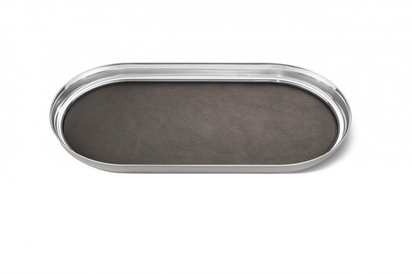 MANHATTAN TRAY, SS & LEATHER, 35X18CM