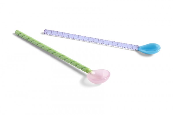 Glass Spoons Round Set of 2, turquoise & light pink